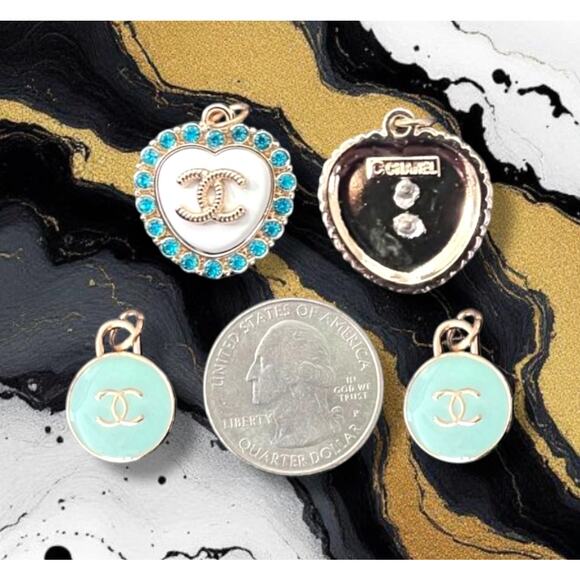 3 Piece Blue Stone Heart Earring/Necklace Making Charm Pendant Zipper Pull Set - Picture 1 of 1